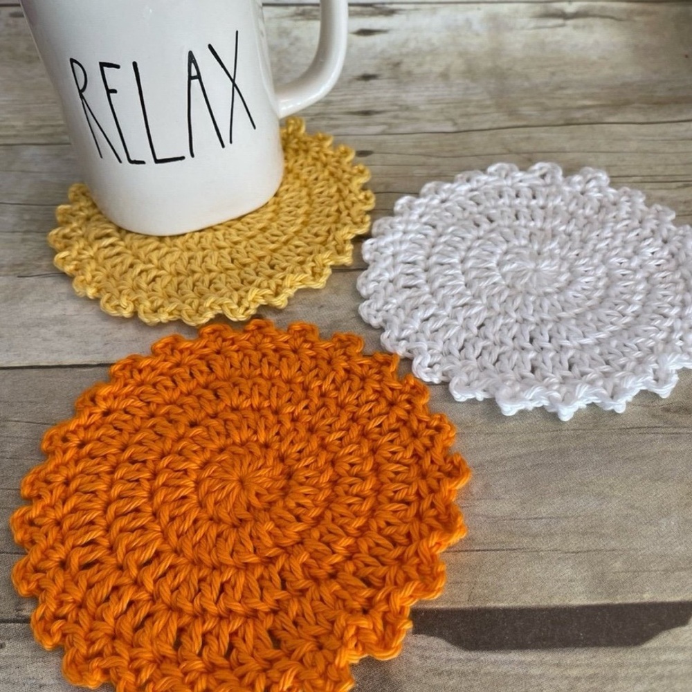 Set of 3 Doilies/Coasters 5 1/2 Inches Candy Corn Colors